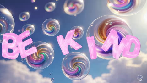 be kind 3d text with floating bubbles
