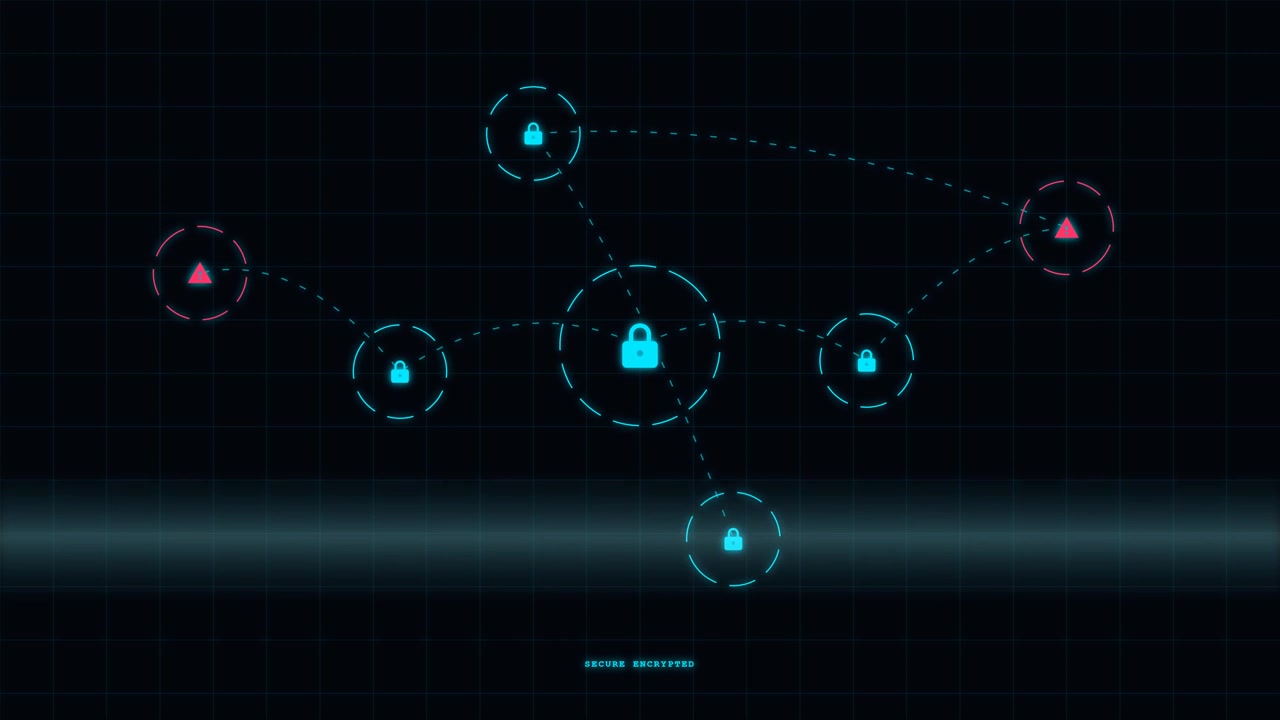 Digital Network Security Interface with Glowing Lock Icons