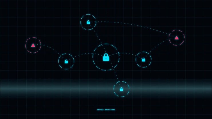 Digital Network Security Interface with Glowing Lock Icons