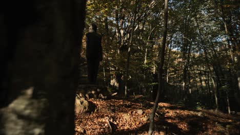 A-dark-wooden-statue-in-the-forest-in-Serbia