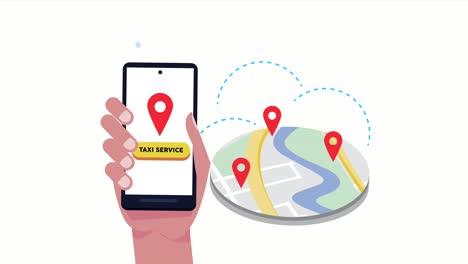 teléfono inteligente de elevación de mano con aplicación de taxi