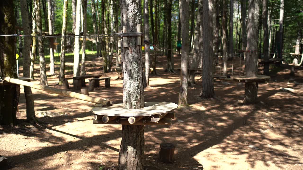 원형 영역을 가진 모험 공원, 나무에 는 지이와 줄