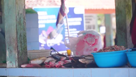 pile of fish on the table for sale in market