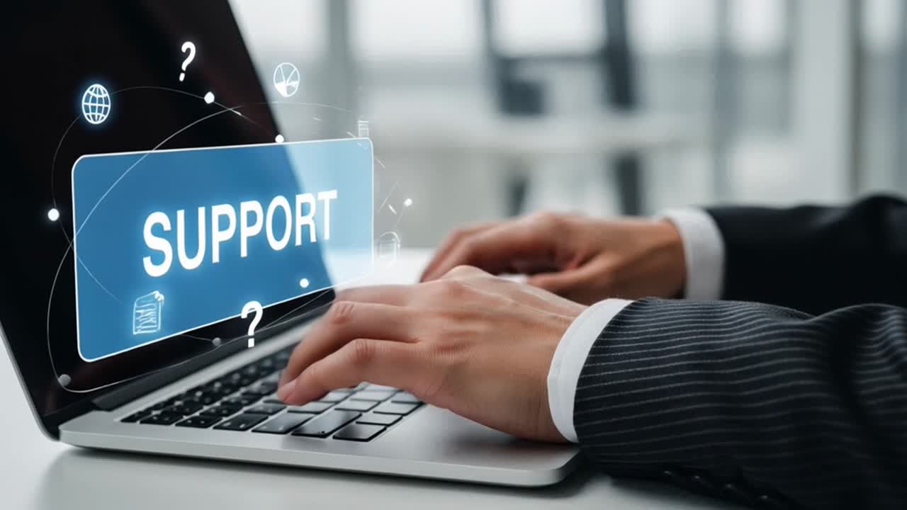 Customer Service Concept with Hands Typing on a Laptop for Support