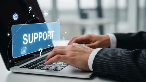 customer service concept with hands typing on a laptop for support