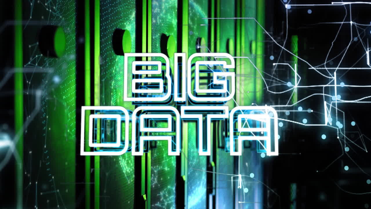 Animation of big data text over server room