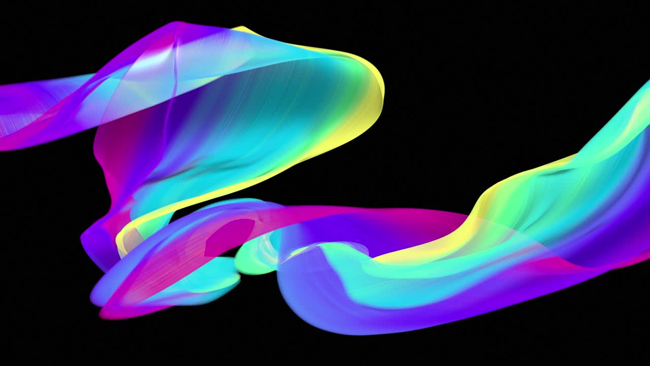 다채로운 실크 직물 흐르는 검은 바탕에 역동적인 파동 흐름