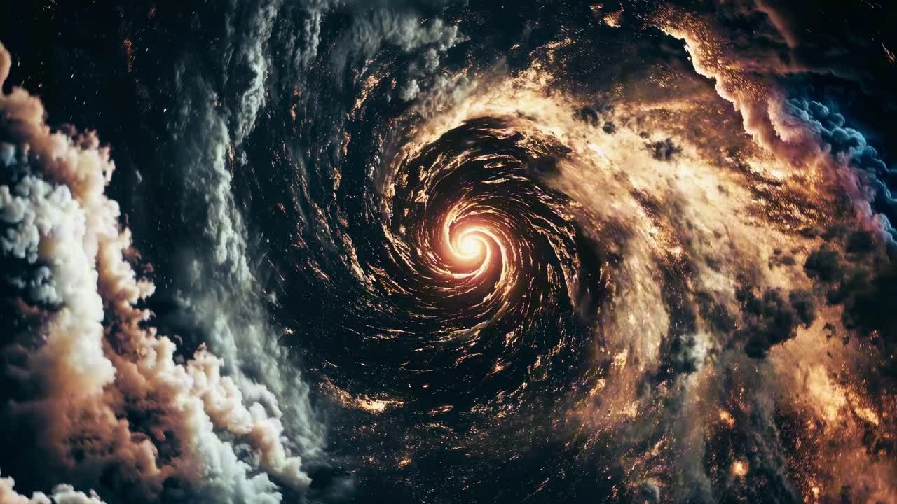 A mesmerizing spiral galaxy viewed from a top-down angle, showcasing swirling cosmic clouds