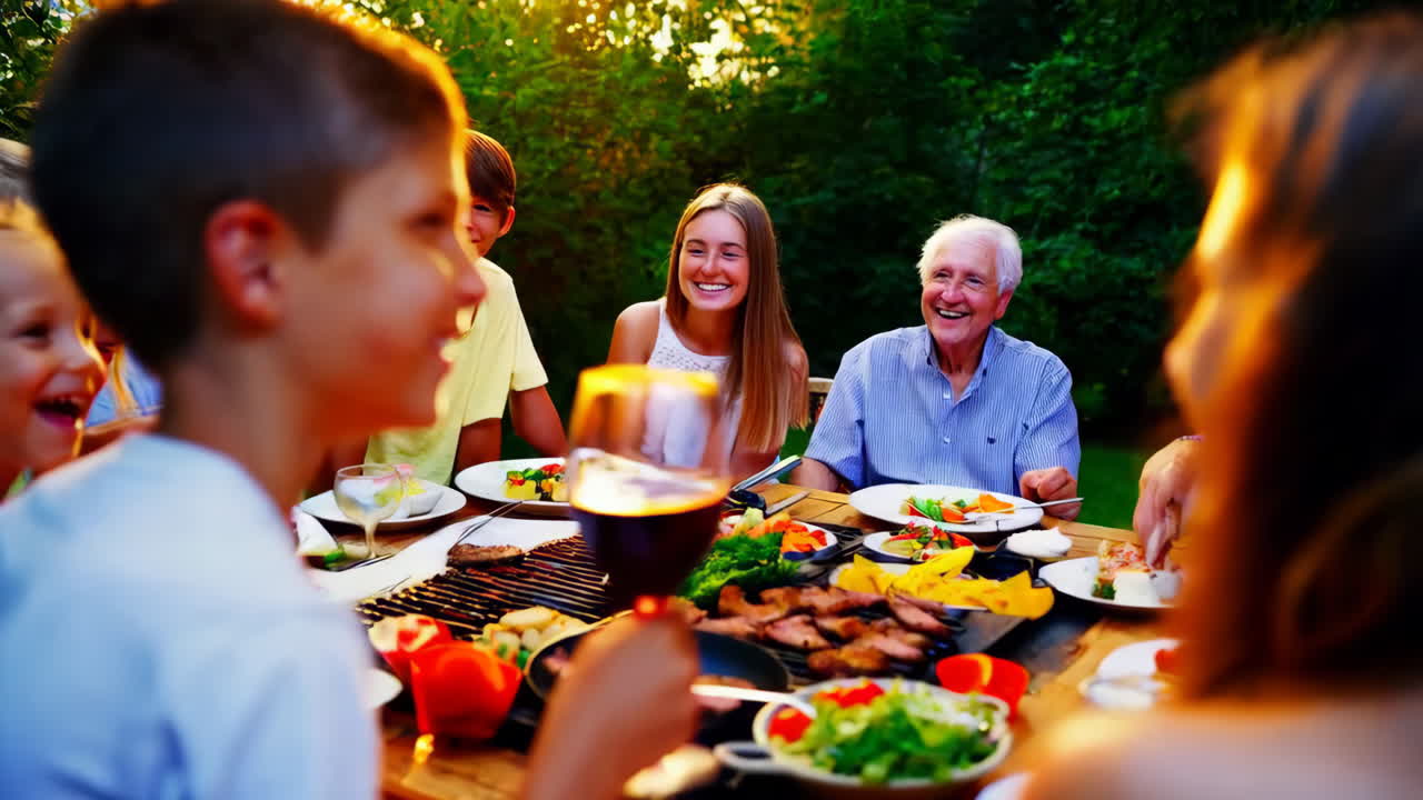 Glad familiegrill i baghaven