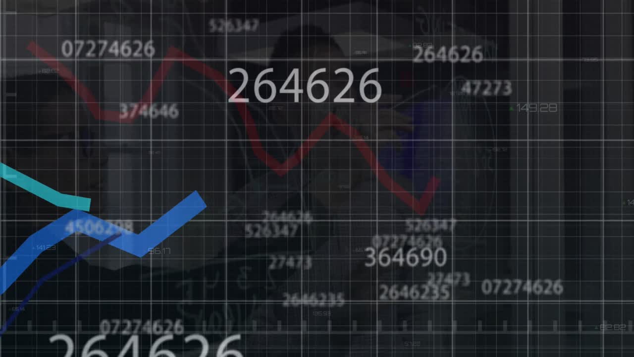 Animation of financial data processing over group of diverse business people