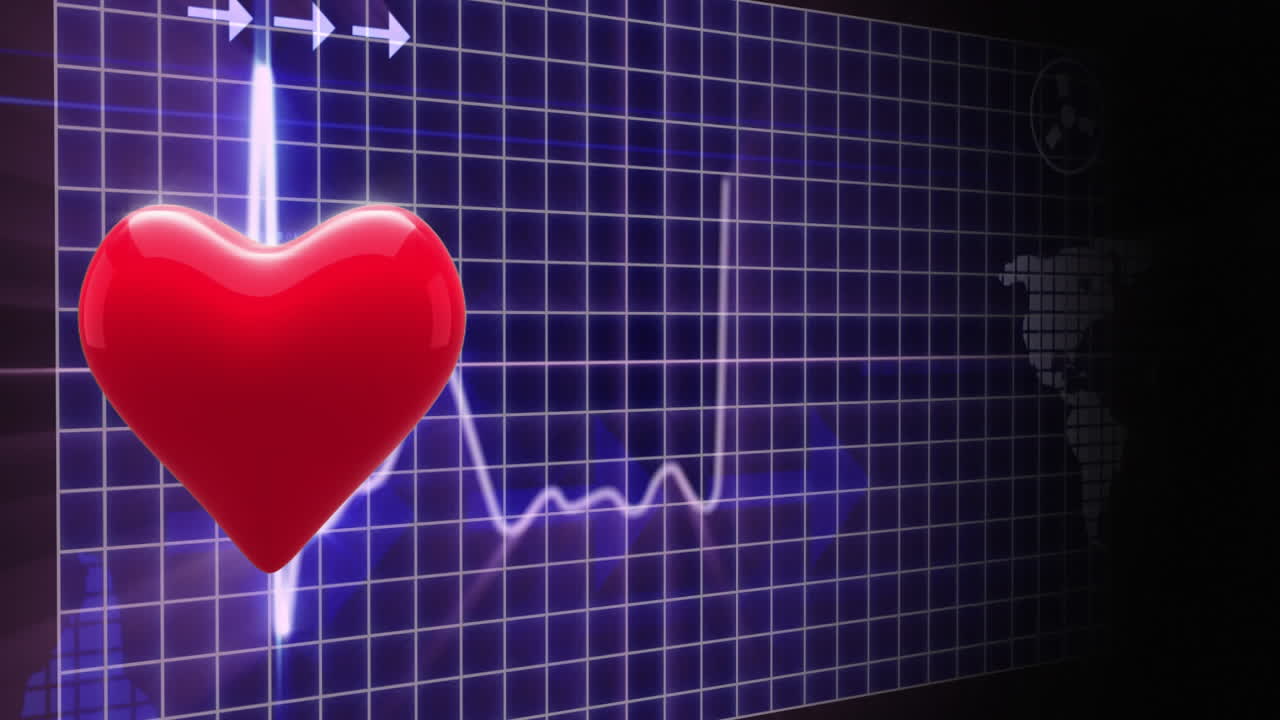 보라색 심장 모니터와 지도