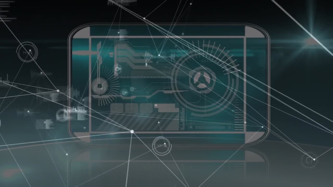 animación de la red de conexiones y procesamiento de datos sobre fondo negro