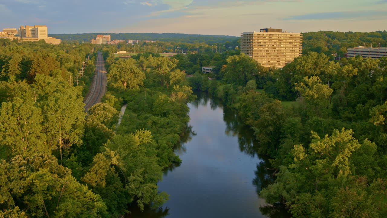 Aerial View of a River Running Through a City
