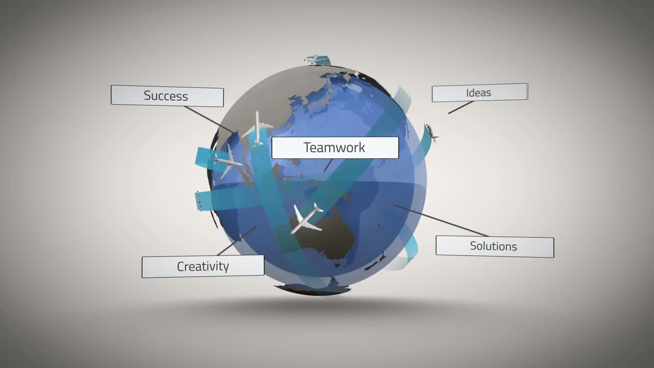 avión volando alrededor del mundo con palabras de pregunta