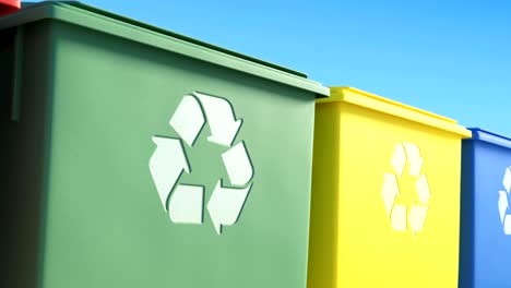 colorful garbage bins with recycle logo, dedicated for separate collection of rubbish. looped animation.