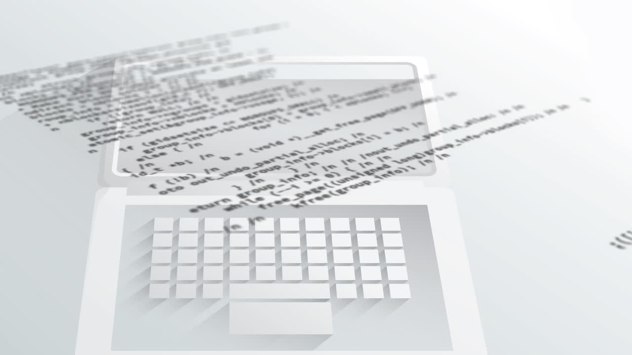 Digital animation of computer data processing against laptop on white background