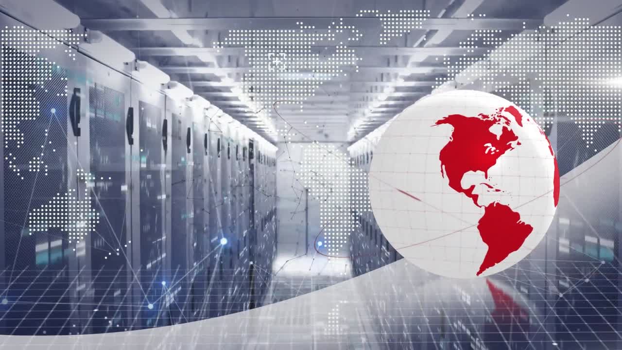 지구의 애니메이션과 컴퓨터 서버를 통한 데이터 처리