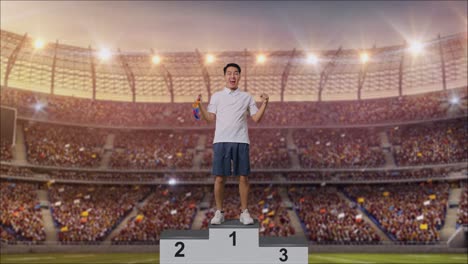 atleta en el podio del ganador