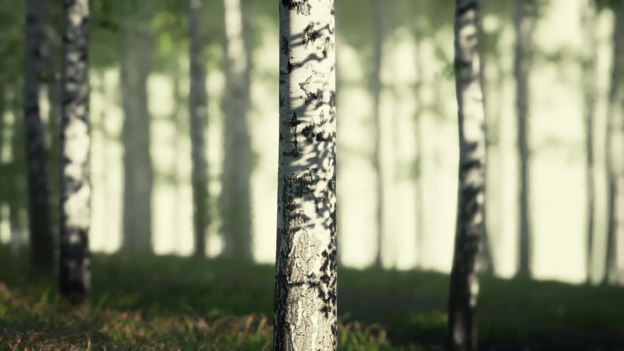 grupo de abedules de pie en el césped