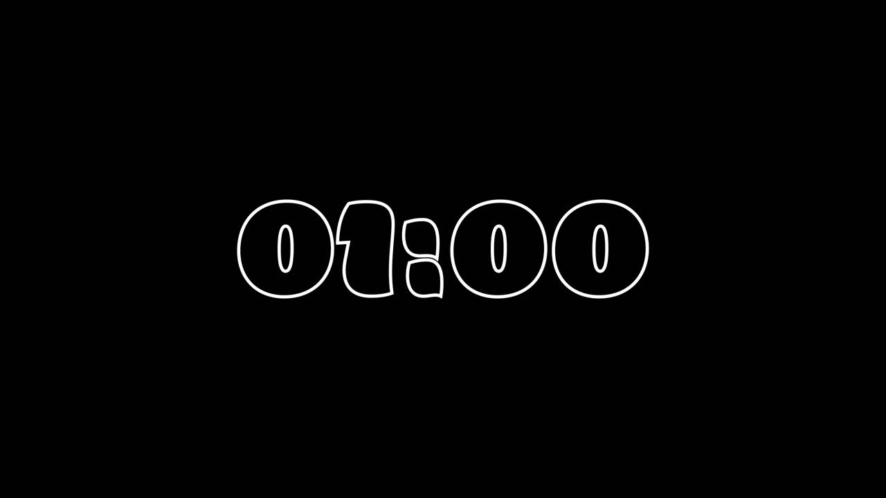 cuenta regresiva de un minuto en tipografía hegante 2 en blanco y negro