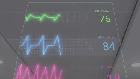 Animación-Del-Monitor-De-Frecuencia-Cardíaca-Frente-A-La-Vista-Del-Techo-Del-Hospital.