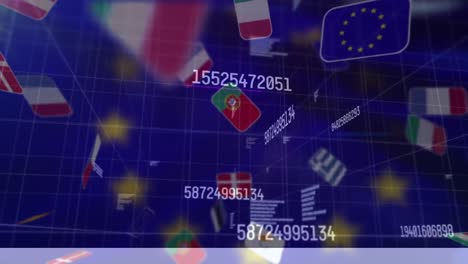 Multiple-european-countries-flags-floating-against-waving-eu-flag