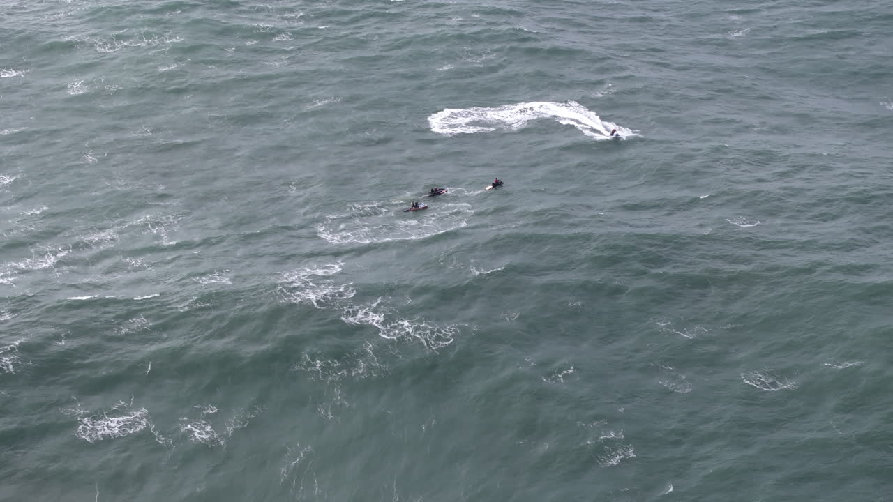 Jet Ski Teams Navigating Huge Waves at Nazaré, Portugal