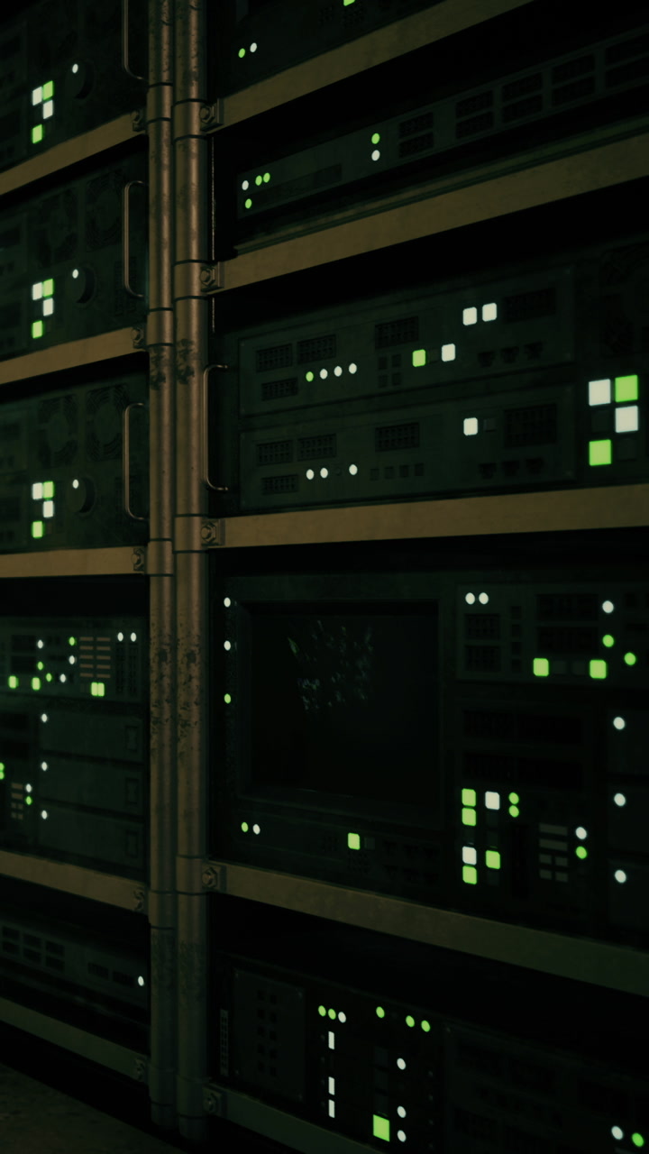Servers glow in dark room during late hours of network monitoring work