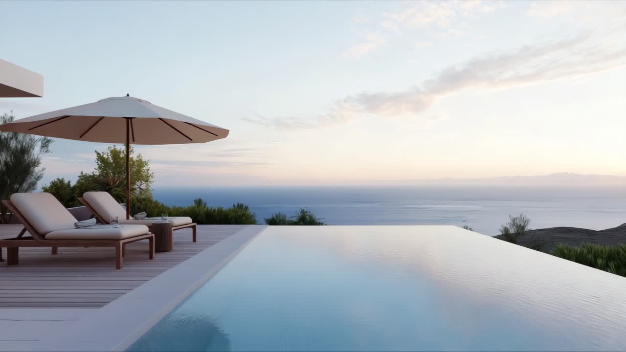 Infinity pool with ocean view at sunset | Premium Stock Video Footage