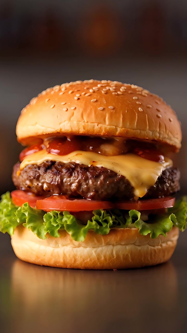 Hamburger Succoso Primo Piano Sfondo Bokeh 4K