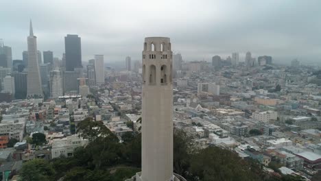 Aerial-view-San-Francisco-California-USA-Coit-Tower-Telegraph-Hill-on-a-cloudy-day