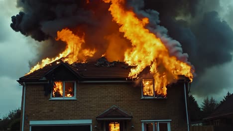 a house on fire with smoke billowing from the roof