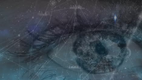 animación de la red de conexiones sobre el ojo de la mujer