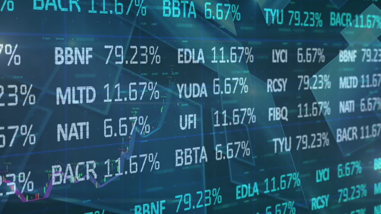 Animation of statistics and data processing on blue background