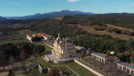 aerial view of a historic chateau in the french countryside