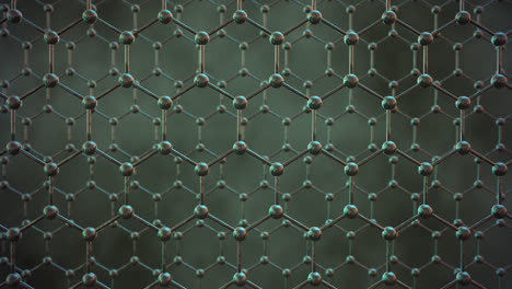 seamlessly loopable animation of the graphene structure. two rows of reflective silver carbon atoms in shape of honeycomb.  technology nanostructure fiber molecule or particle. science hexagonal.