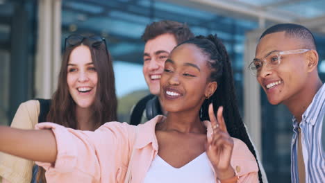 Students,-friends-and-selfie-at-college