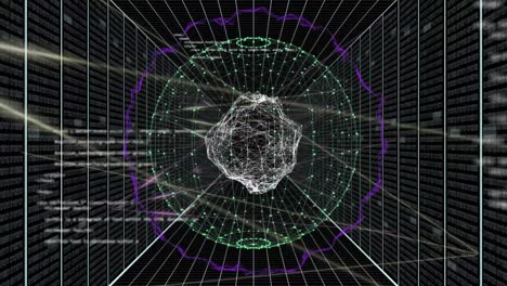 Animation of globe and data processing over computer servers