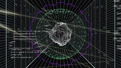 animation of globe and data processing over computer servers