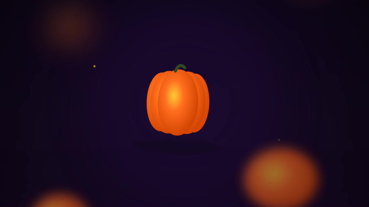 Animated Orange Pumpkin Floating on Dark Purple Background