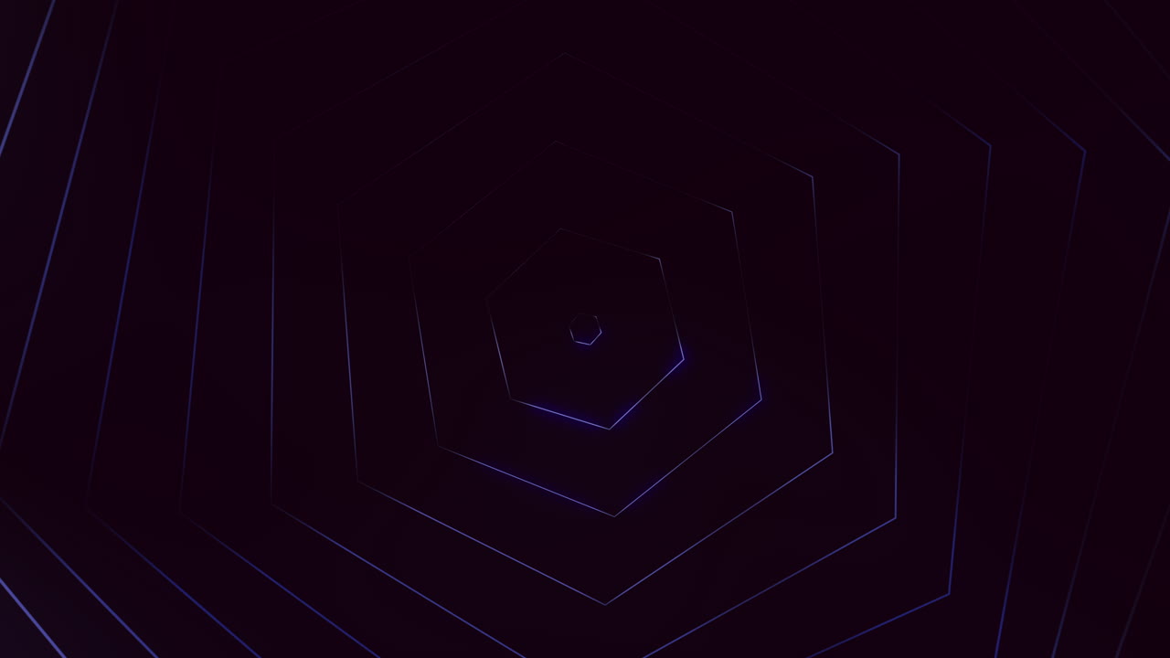 Futuristic dark hexagon tunnel with subtle neon light edges forming a hypnotic abstract motion background, ideal for technology intros, sci fi concepts, music visuals and modern presentations
