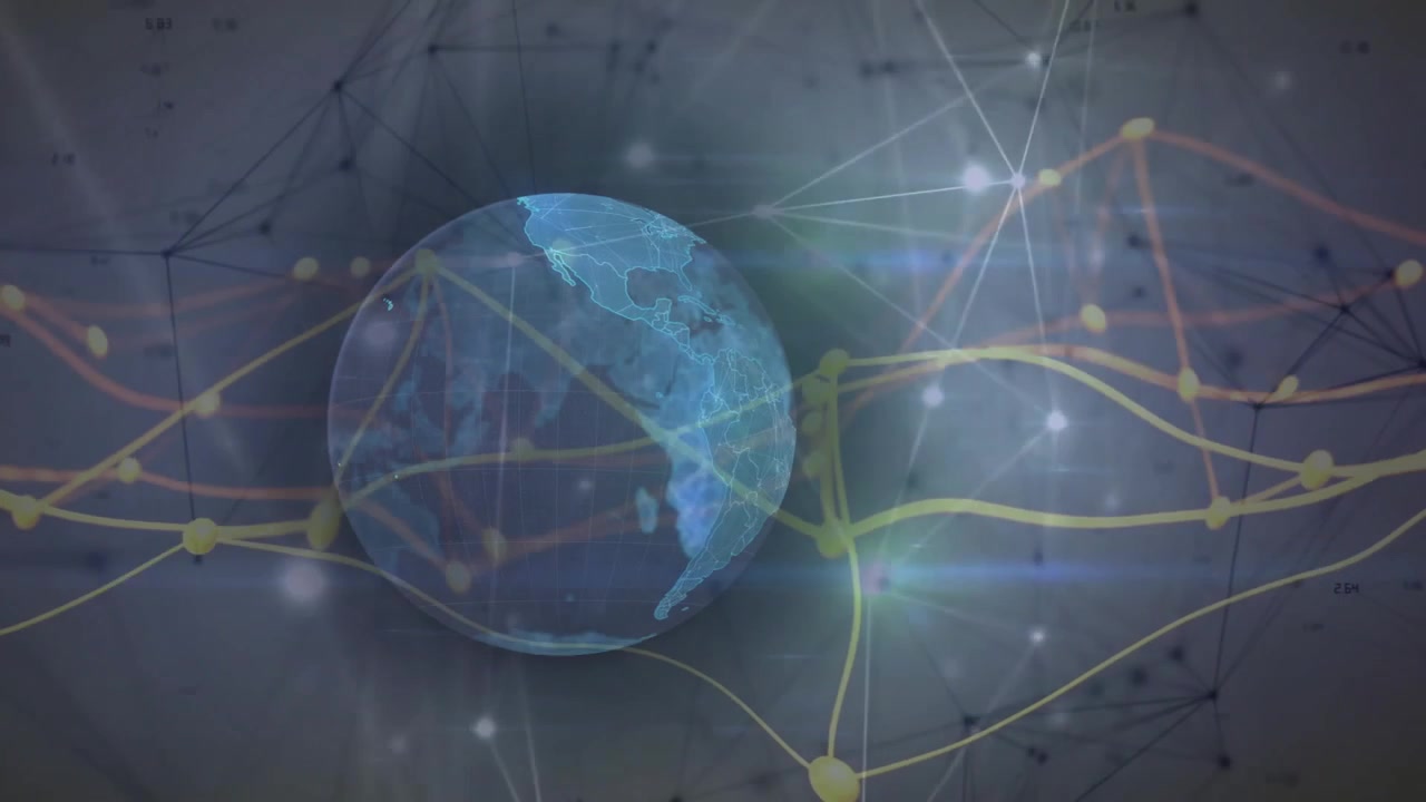 After loading navy backdrop digital globe rotating and lines sweeping visualizing data network