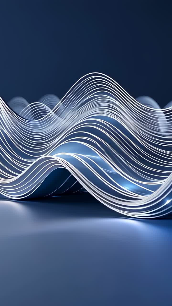 Video verticale: animazione che invia linee bianche luminose che scorrono in uno studio, con impulsi di luce digitale