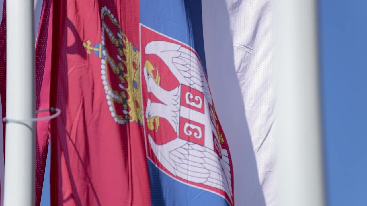 Serbian flag slow motion shot