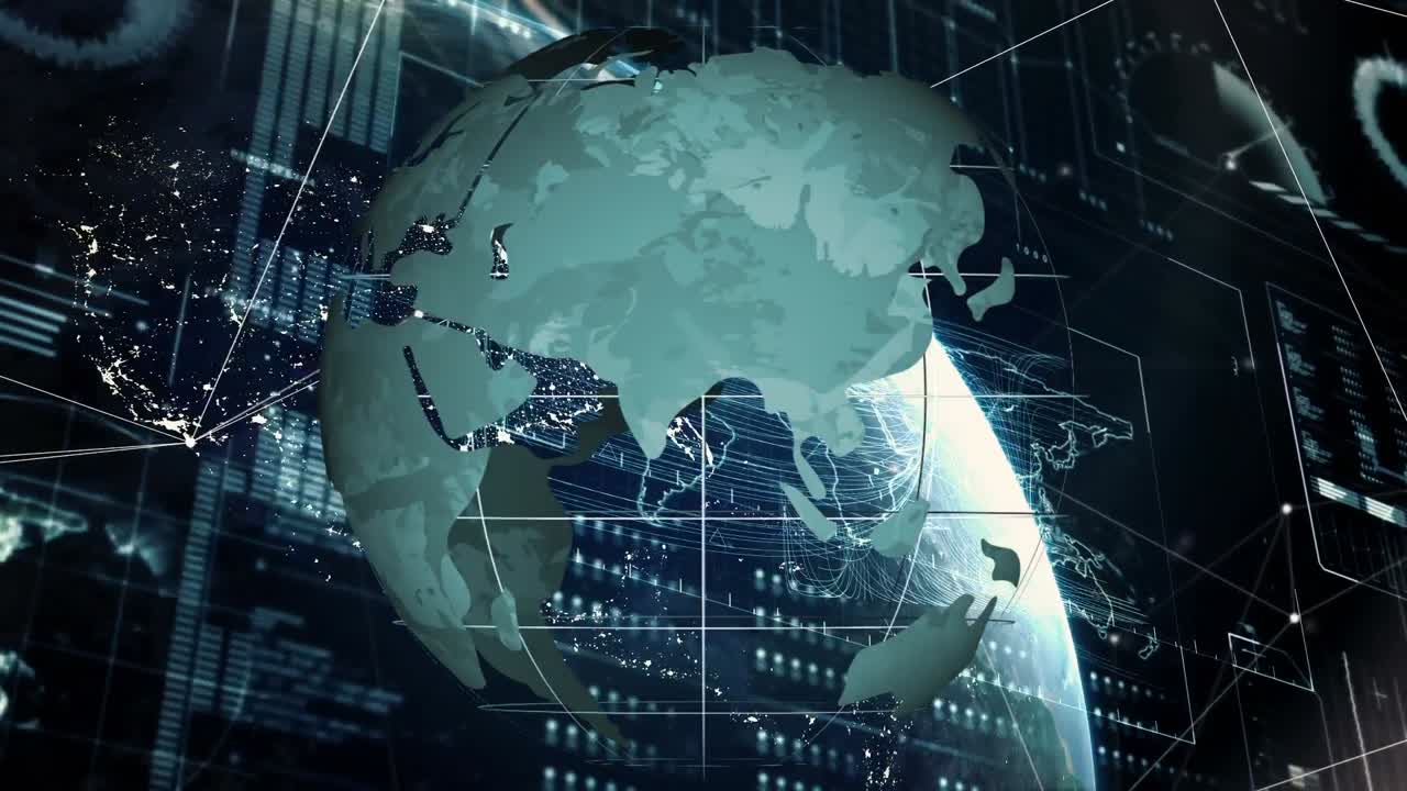 Animation of globe over globe and data processing