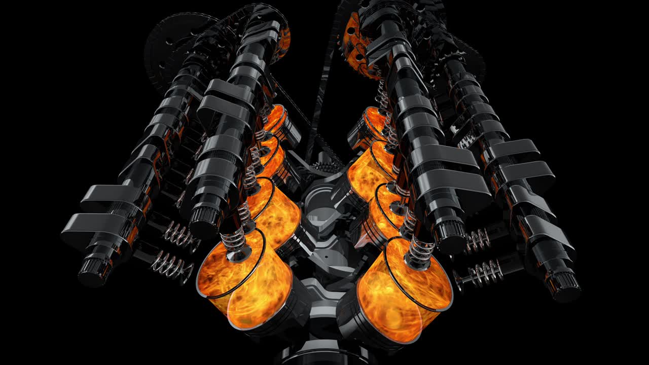 animación del motor v8 con explosiones - bucle de trabajo