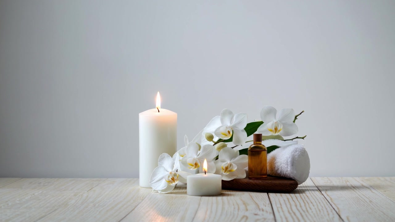 Yanan Mumlar, Orkideler ve Uçucu Yağ ile Huzurlu Spa Ortamı