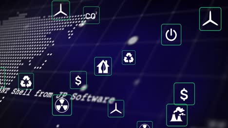 Animación-De-íconos-Ecológicos-Y-Procesamiento-De-Datos-Sobre-El-Mapa-Mundial