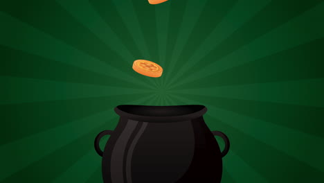 st patricks day animated card with treasure cauldron