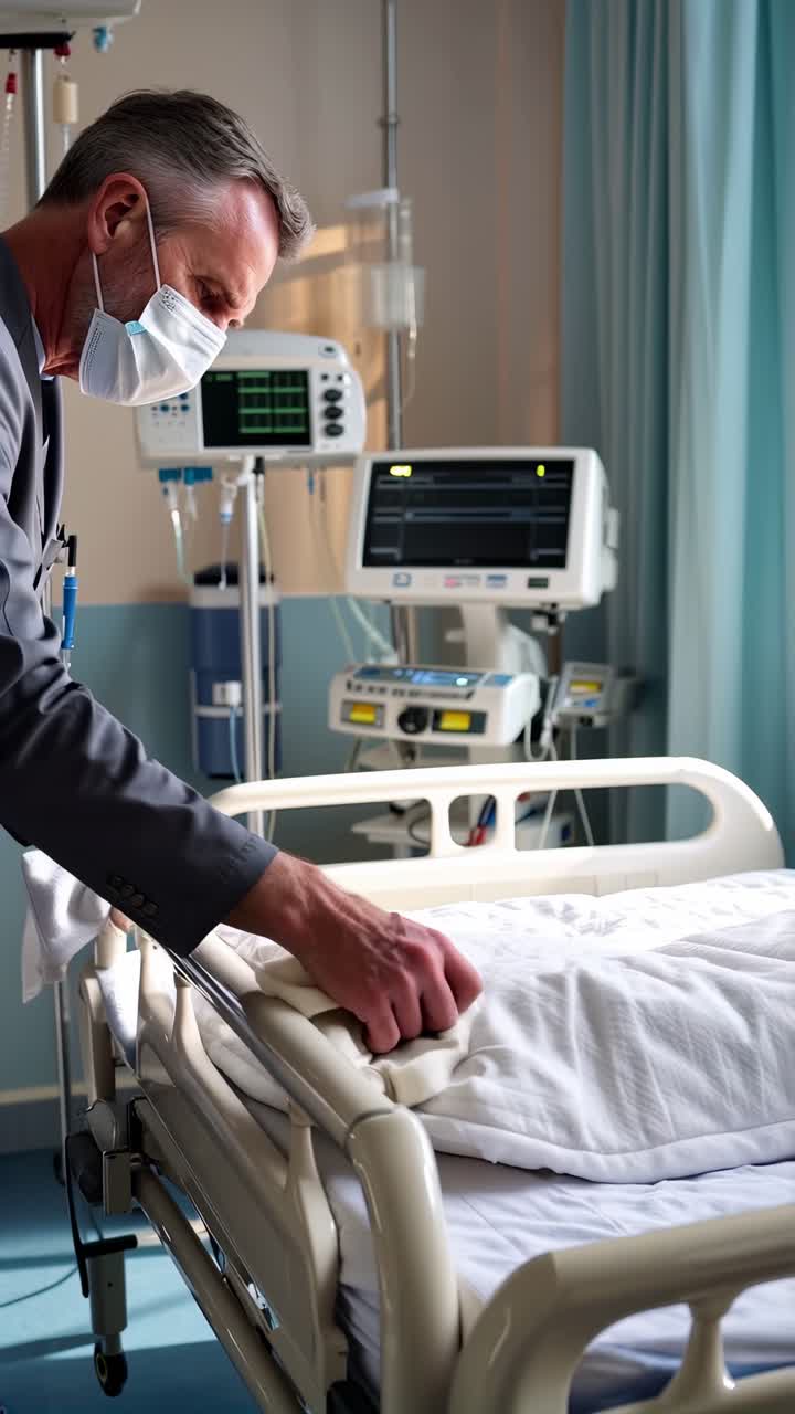 Cleaning staff maintaining hygiene in a hospital room.